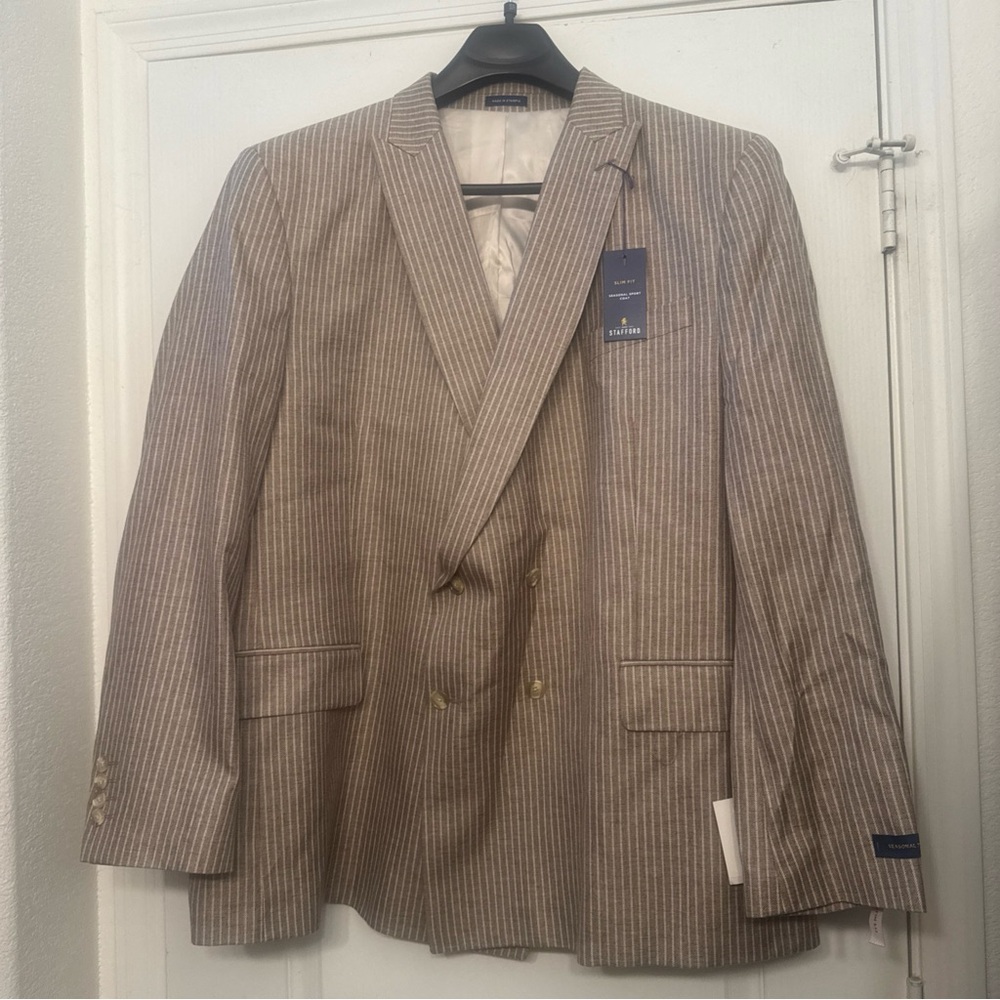 Stafford Slim Fit Sport Coat Stone Linen/Cotton Jacket Mens 52 R New $220
